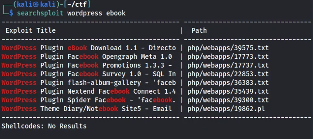 Searchsploit result for ebook folder