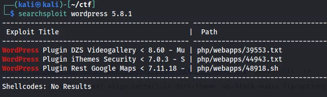 Searchsploit result for Wordpress version