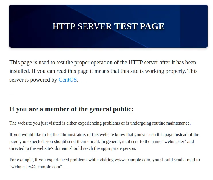 default centos http test page