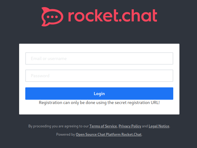 Rocket Chat login form