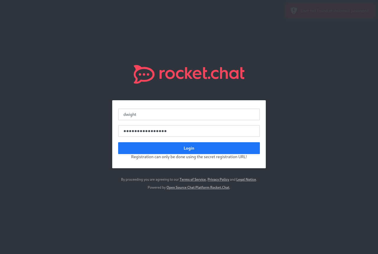 Rocket Chat login failed with newly gained credentials